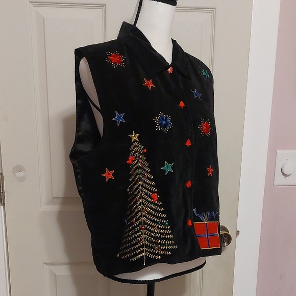 Dressbarn Festive Christmas Theme Black Ugly Vest Colorful Embroidery Size XL - Picture 2 of 10